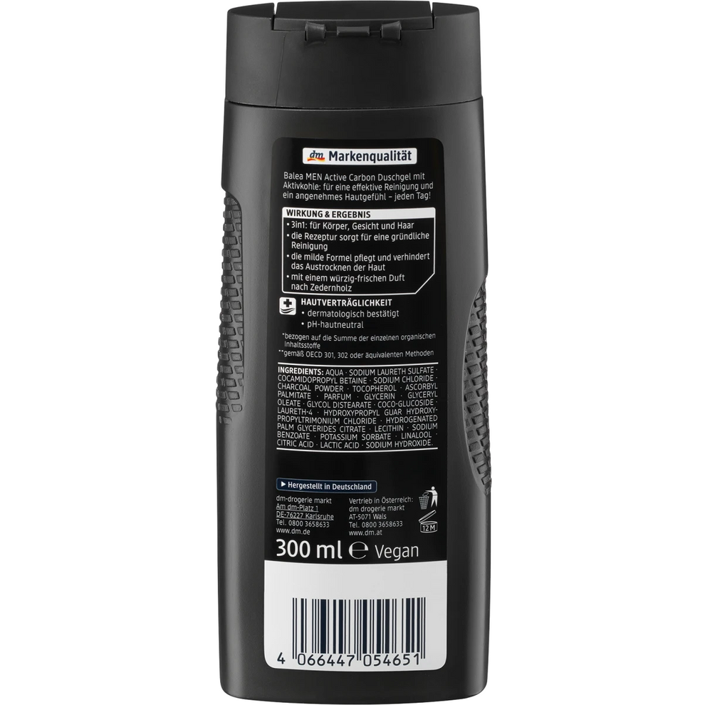 Balea Men - Gel douche au charbon actif 3 en 1, 300 ml