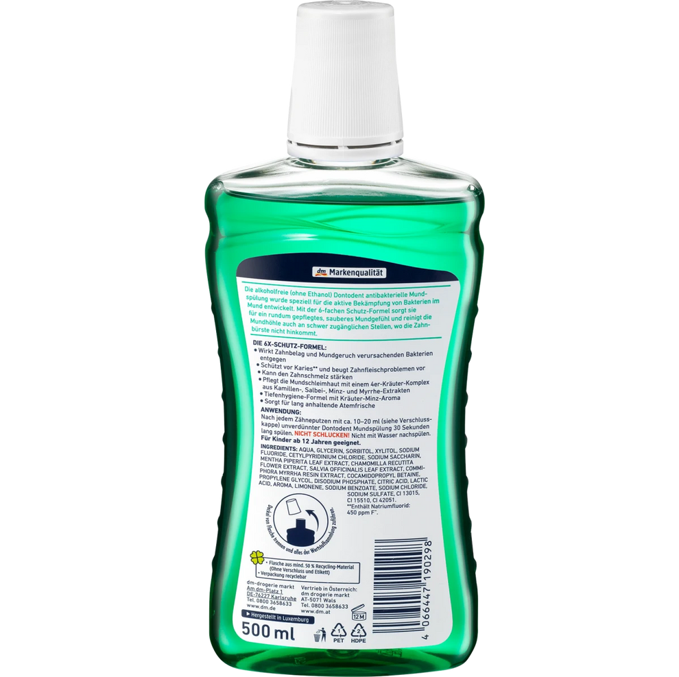 DontoDent - Bain de bouche antibactérien pour l'hygiène buccale, 500 ml