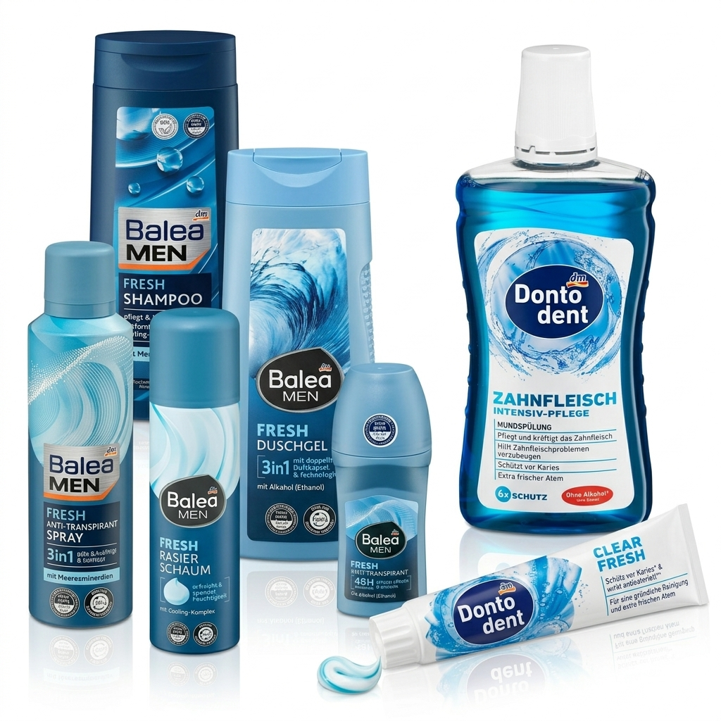 Pack Balea Men Fresh - Gel Douche + Shampoing + Mousse à raser + Déodorant + Stick + Dentifrice + Bain Bouche