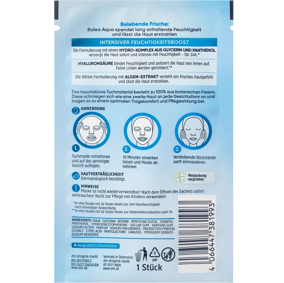 Balea - Masque en tissu Aqua, 1 pièce