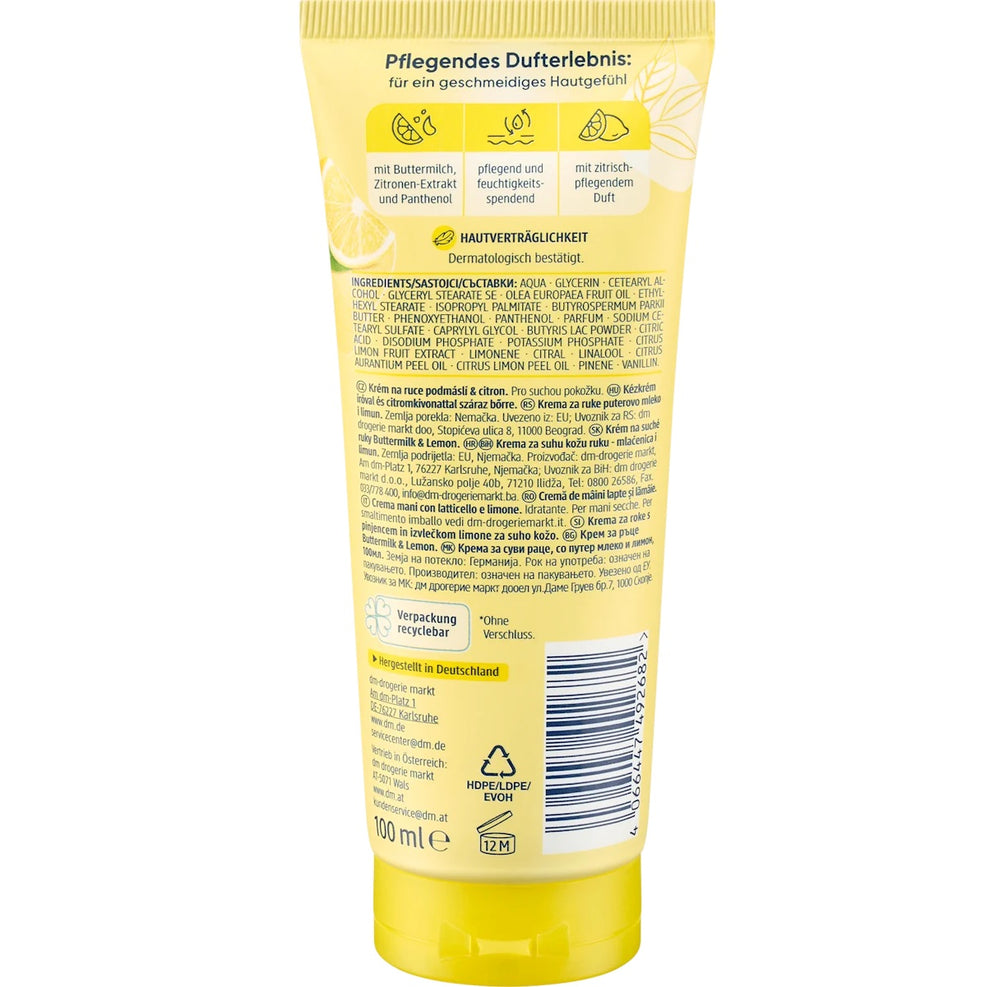 Balea - Crème pour les mains Babeurre et Citron, 100 ml