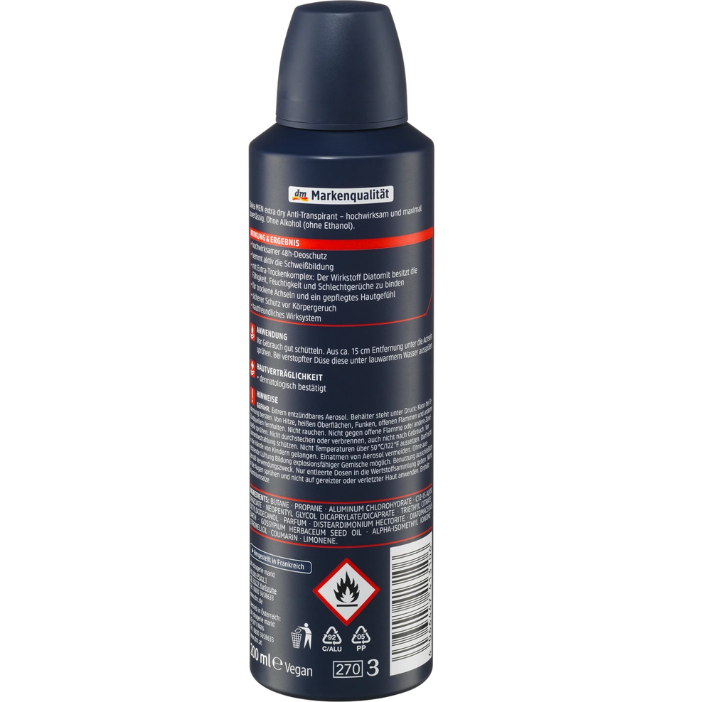 Balea Men - Déodorant anti-transpirant en spray Extra Sec, 200 ml